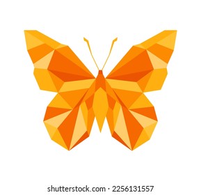 Polygonal butterfly, natural icon and logo. Vector illustration isolated on white background. Colorful geometric orange butterfly in origami style. Modern trendy butter fly logo.