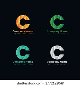 Polygonal C letter logo-C logo with polygonal style and gradient color