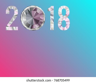 Polygonal calendar numbers 2018 isolated on red blue background.  Christmas, Happy New Year vector  illustration. Abstract low poly design