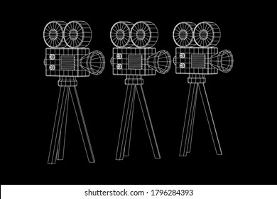 Polygonal camera projector. Movie time. Show film cinema festival concept. Wireframe low poly mesh vector illustration.