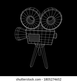 Proyector de cámara poligonal. Tiempo de película. Mostrar el concepto del festival de cine. Ilustración vectorial de malla baja de malla de malla de alambre.