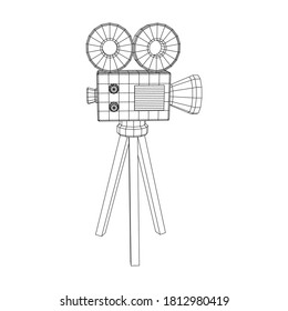 Polygonal camera projector. Movie time. Show film cinema festival concept. Wireframe low poly mesh vector illustration.