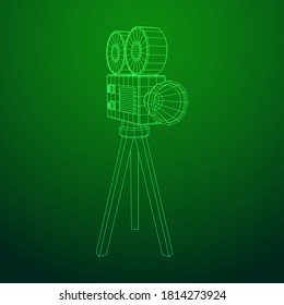 Proyector de cámara poligonal. Tiempo de película. Mostrar el concepto del festival de cine. Ilustración vectorial de malla baja de malla de malla de alambre.