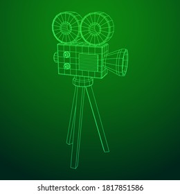 Polygonal camera projector. Movie time. Show film cinema festival concept. Wireframe low poly mesh vector illustration.