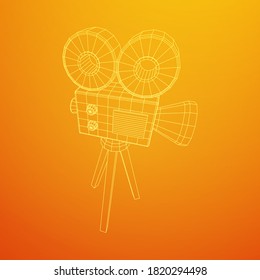 Polygonal camera projector. Movie time. Show film cinema festival concept. Wireframe low poly mesh vector illustration.