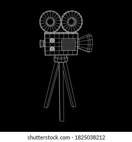 Proyector de cámara poligonal. Tiempo de película. Mostrar el concepto del festival de cine. Ilustración vectorial de malla baja de malla de malla de alambre.