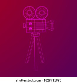 Polygonal camera projector. Movie time. Show film cinema festival concept. Wireframe low poly mesh vector illustration.