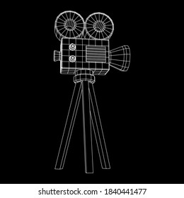 Proyector de cámara poligonal. Tiempo de película. Mostrar el concepto del festival de cine. Ilustración vectorial de malla baja de malla de malla de alambre.
