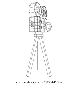 Polygonal camera projector. Movie time. Show film cinema festival concept. Wireframe low poly mesh vector illustration.