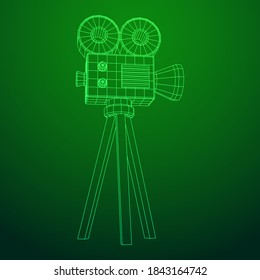 Polygonal camera projector. Movie time. Show film cinema festival concept. Wireframe low poly mesh vector illustration.
