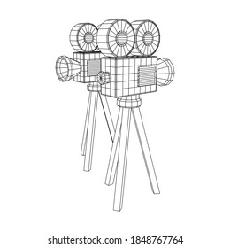 Polygonal camera projector. Movie time. Show film cinema festival concept. Wireframe low poly mesh vector illustration.