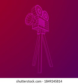 Proyector de cámara poligonal. Tiempo de película. Mostrar el concepto del festival de cine. Ilustración vectorial de malla baja de malla de malla de alambre.