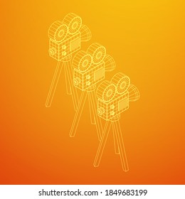 Polygonal camera projector. Movie time. Show film cinema festival concept. Wireframe low poly mesh vector illustration.