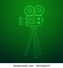 Proyector de cámara poligonal. Tiempo de película. Mostrar el concepto del festival de cine. Ilustración vectorial de malla baja de malla de malla de alambre.