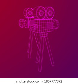 Polygonal camera projector. Movie time. Show film cinema festival concept. Wireframe low poly mesh vector illustration.