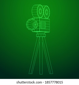 Proyector de cámara poligonal. Tiempo de película. Mostrar el concepto del festival de cine. Ilustración vectorial de malla baja de malla de malla de alambre.
