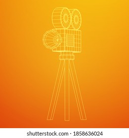 Proyector de cámara poligonal. Tiempo de película. Mostrar el concepto del festival de cine. Ilustración vectorial de malla baja de malla de malla de alambre.