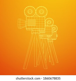 Polygonal camera projector. Movie time. Show film cinema festival concept. Wireframe low poly mesh vector illustration.