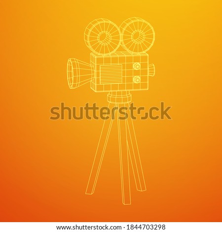 Polygonal camera projector. Movie time. Show film cinema festival concept. Wireframe low poly mesh vector illustration.