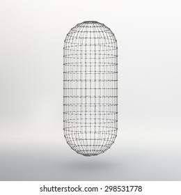 Polygonal capsule. The capsule of the lines connected dots. Atomic lattice. Driving constructive solution tank. White gradient background.