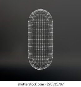 Polygonal capsule. The capsule of the lines connected dots. Atomic lattice. Driving constructive solution tank. Black gradient background.