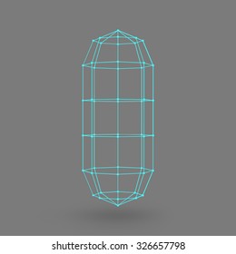 Polygonal capsule. The capsule of the lines connected dots. Atomic lattice. Driving constructive solution tank. White gradient background