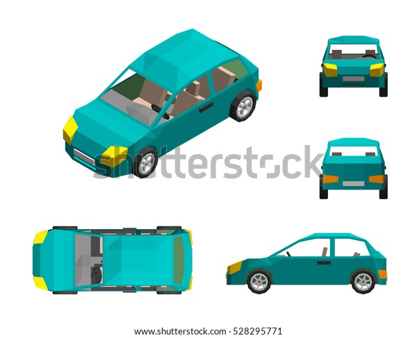 Polygonal car. Isolated on white background. Vector\
illustration.Isometric\
view.