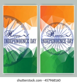 Polygonal cards or banners with Indian flag. Independence Day