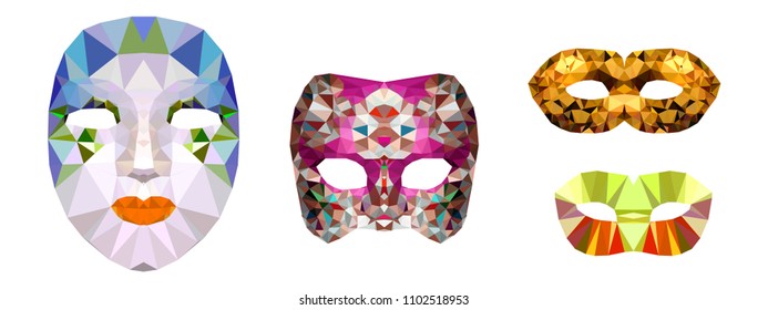 Polygonal Carnival Masks - Vector Set of Venetian Domino Masks
