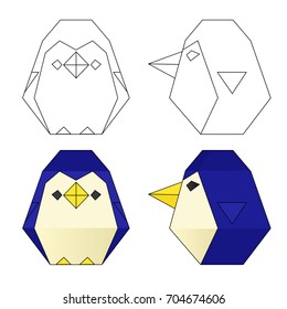 polygonal cartoon penguin isolated on white background