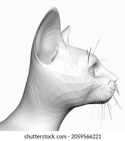 Polygonal cat head isolated on white background. Side view. 3D. Vector illustration