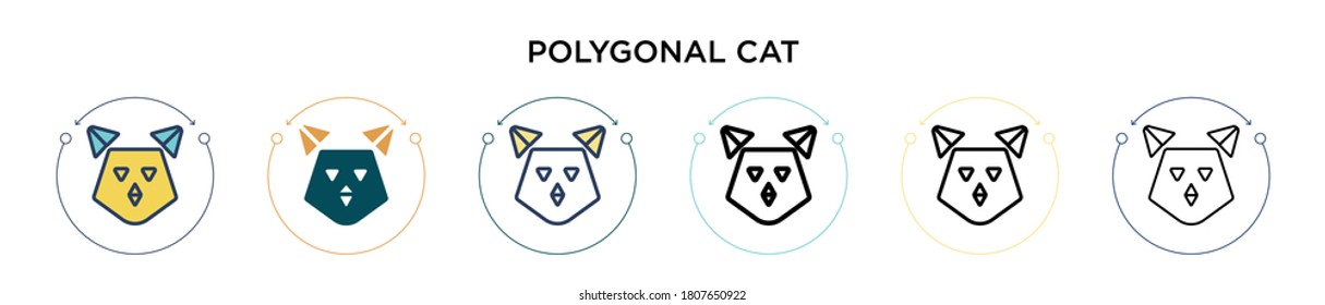 Polygonal cat icon in filled, thin line, outline and stroke style. Vector illustration of two colored and black polygonal cat vector icons designs can be used for mobile, ui, web
