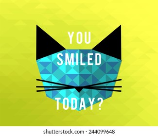 polygonal cat illustration over geometric texture background
