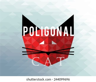 polygonal cat illustration over geometric texture background
