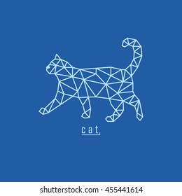 Polygonal cat and text with blue background