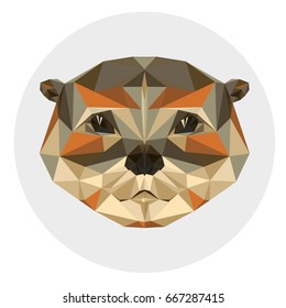 Polygonal Caucasian otter. Polygonal animals of the Red Book. Modern vector illustration