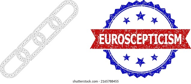 Polygonal chain wireframe illustration, and bicolor unclean Euroscepticism watermark. Polygonal carcass illustration is based on chain pictogram.