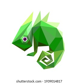 Polygonal chameleon art image. low poly lizard in vector illustration