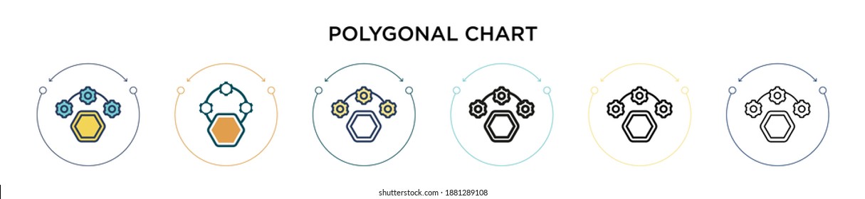 Polygonal chart icon in filled, thin line, outline and stroke style. Vector illustration of two colored and black polygonal chart vector icons designs can be used for mobile, ui, web