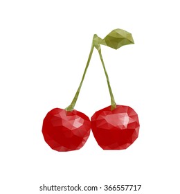 polygonal cherry isolated on white background. vector illustration low poly.