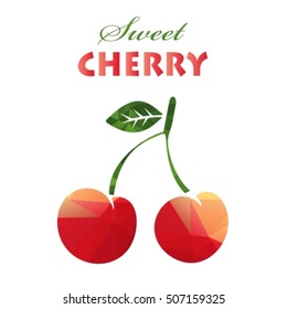 Polygonal cherry isolated on white background. Closeup organic food.