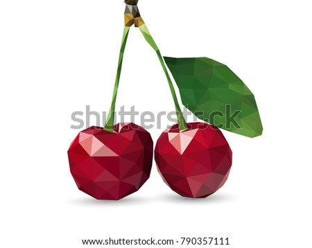 Polygonal Cherry in Vector, low poly style cherry