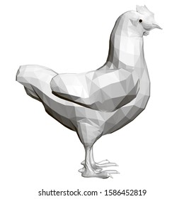 Polygonal chicken isolated on a white background. Side view. 3D. Vector illustration