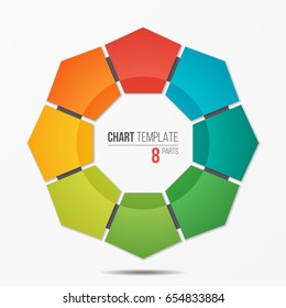 Polygonal circle chart infographic template with 8 parts, options, steps for presentations, advertising, layouts, annual reports. Vector illustration.