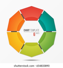 Polygonal circle chart infographic template with 6 parts, options, steps for presentations, advertising, layouts, annual reports. Vector illustration.