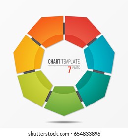 Polygonal circle chart infographic template with 7 parts, options, steps for presentations, advertising, layouts, annual reports. Vector illustration.