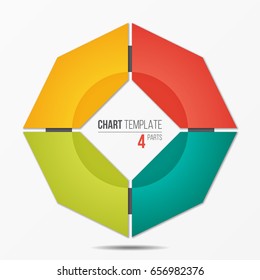 Polygonal circle chart infographic template with 4 parts, options, steps for presentations, advertising, layouts, annual reports. Vector illustration.