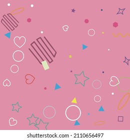 Polygonal Circle Colorful Square Wave Rectangle Hearts Simple Hipster Art. Stars Ring Simple Oval Bright Red Pastel Geometrical Design. Sweet Zigzag Orange Green Purple Violet Blue Illustration.