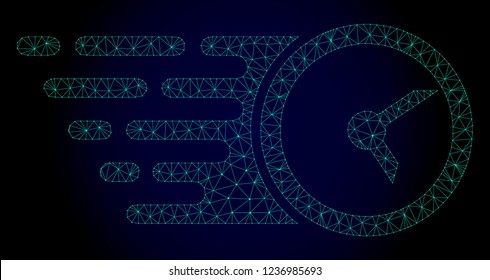 Polygonal clock illustration with fast speed effect. Abstract mesh lines, triangles and points on dark background with clock designed for modern abstract with symbols of speed, rush, progress, energy.
