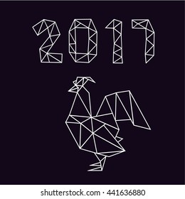 polygonal cock. origami style. 2017 Happy New Year greeting card. Celebration background with Rooster and place for your text. 